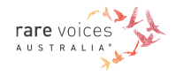 Logo for rare voices Australia with image of birds taking flight